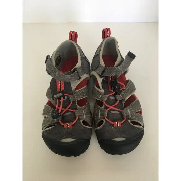 Keen Seacamp II Shoes Sandals Waterproof Big Kids Size 2 Boys Girls Gray Red - Picture 2 of 7